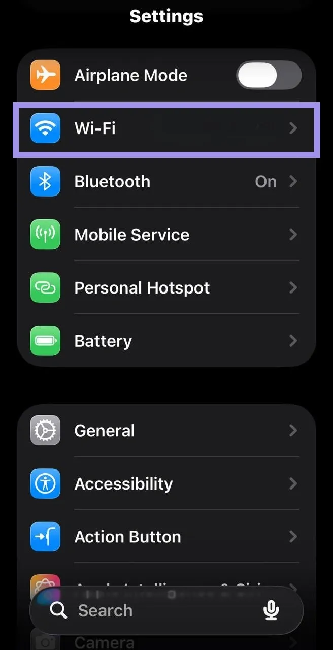 WiFi option in iOS settings.webp