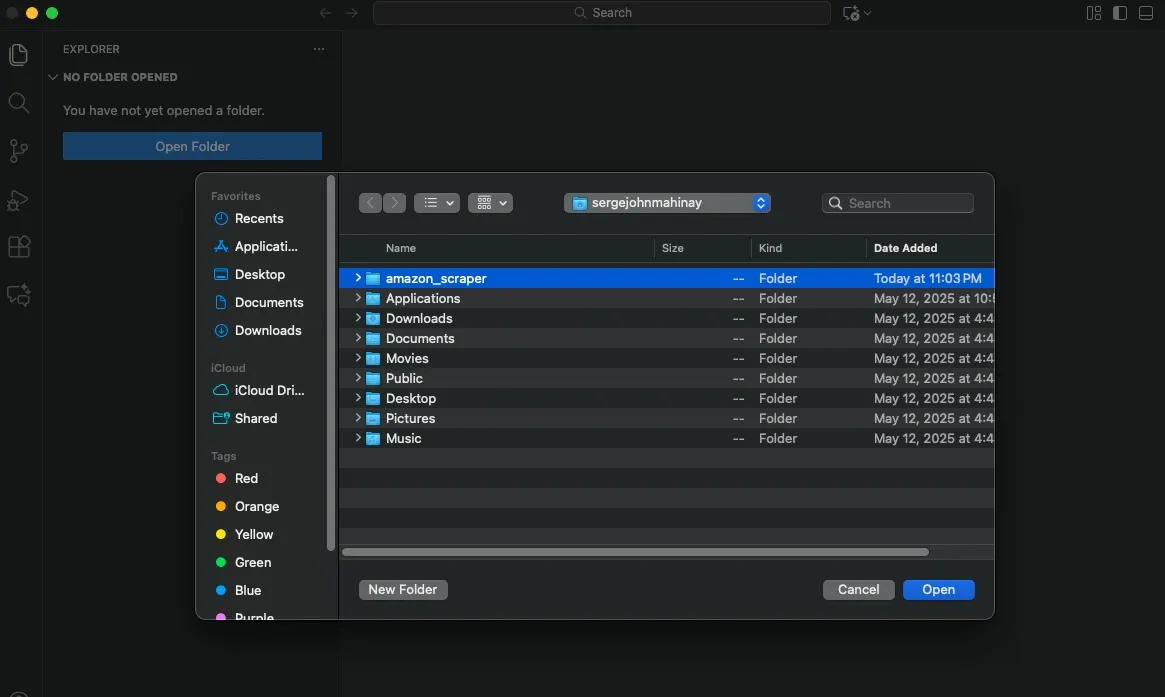 Open Amazon Scraper folder.webp