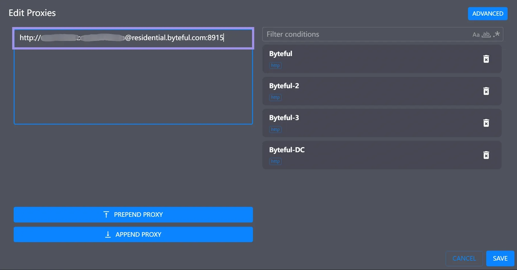 Edit proxies for a profile in Clash Verge Rev