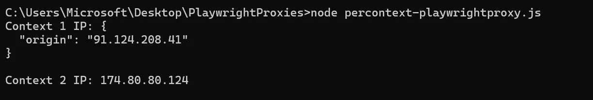 Testing Playwright per-context proxy integration in the command line