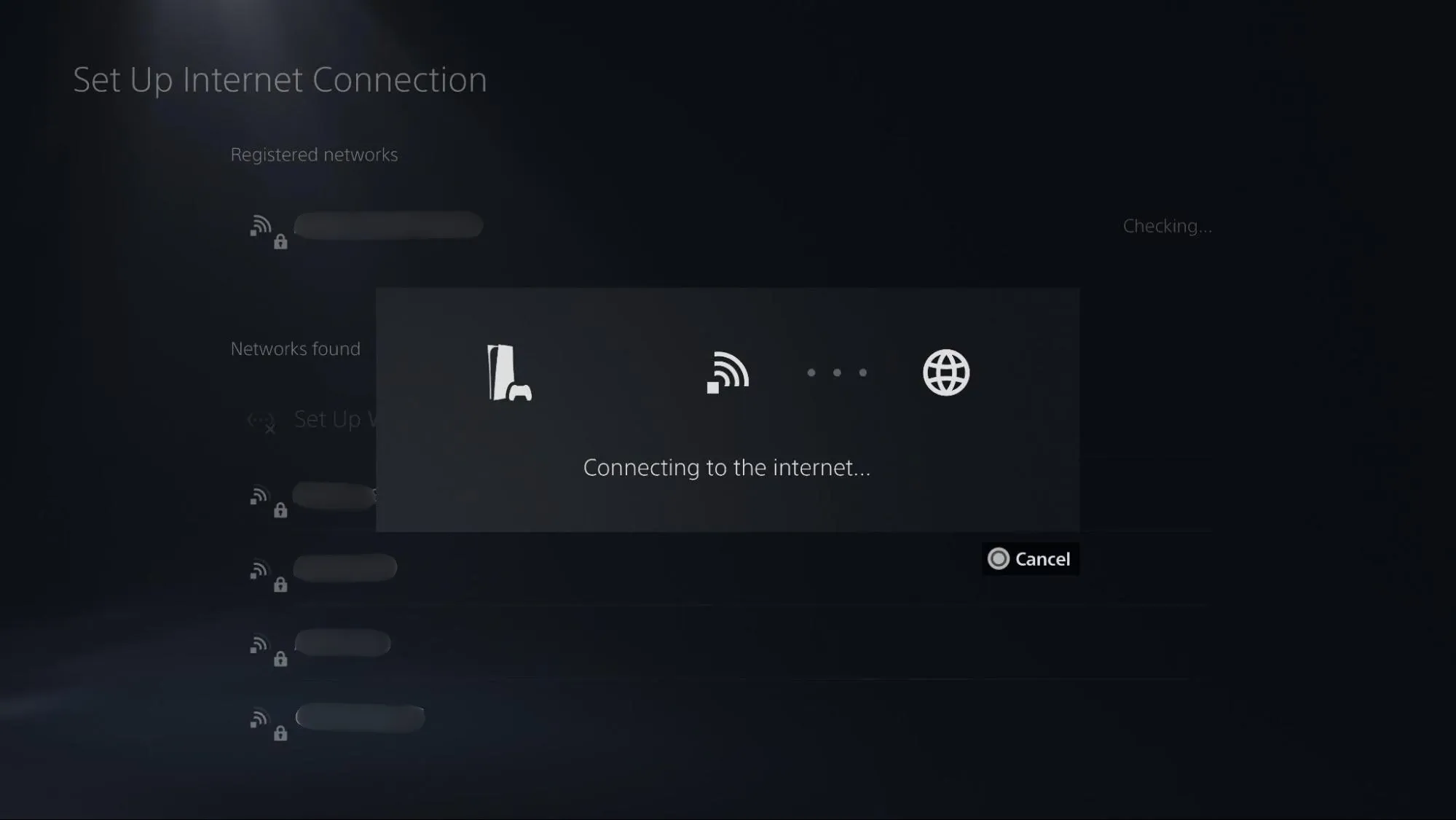 PS5 Connecting to the internet dialog during the connection test