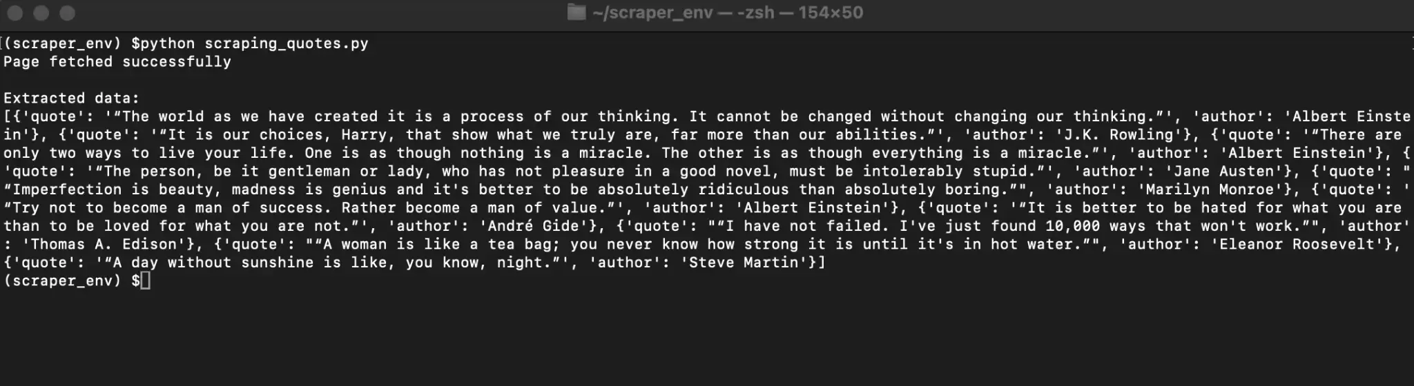 Terminal output showing quote and author name.webp