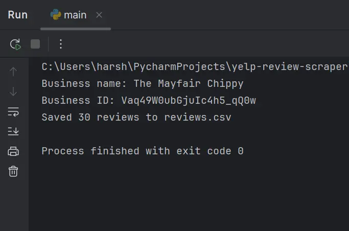 Execute Yelp review scraping script.webp